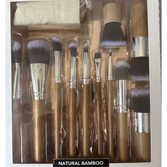 Bamboo Makeup Brush Set 11 Piece Professional Eco w/Premium Synthetic Bristles - Picture 5 of 6